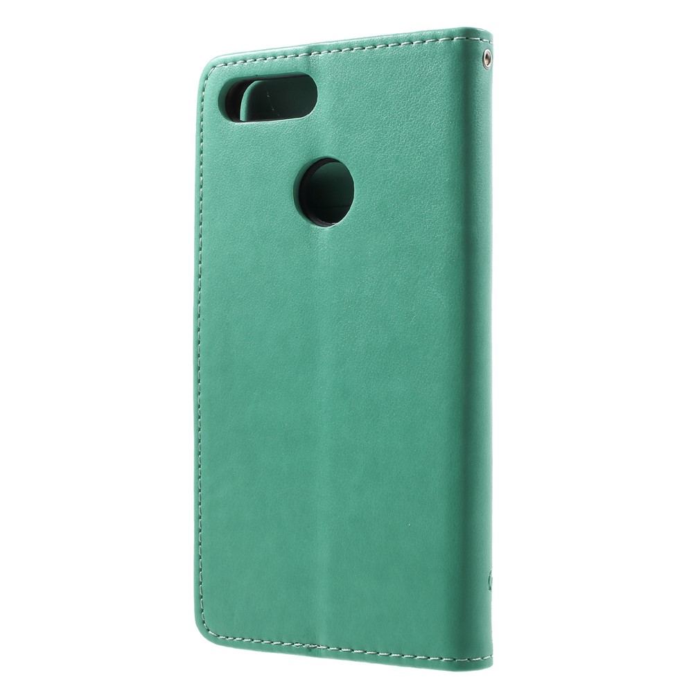 Imprint Butterfly Flower Wallet Stand Leather Mobile Case for Huawei P Smart / Enjoy 7S - Green-2