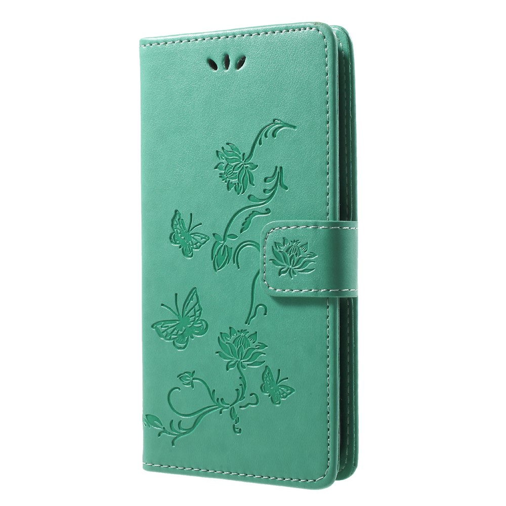 Impronta Butterfly Flower Wormet Stand in Pelle Custodia Mobile Per Huawei P Smart / Goditi 7s - Verde