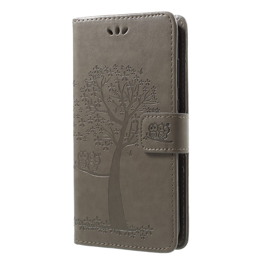 Imprint Tree Owl Pattern Wallet Leather Cover for Huawei Honor 9 Lite / Honor 9 Youth Edition - Grey-3