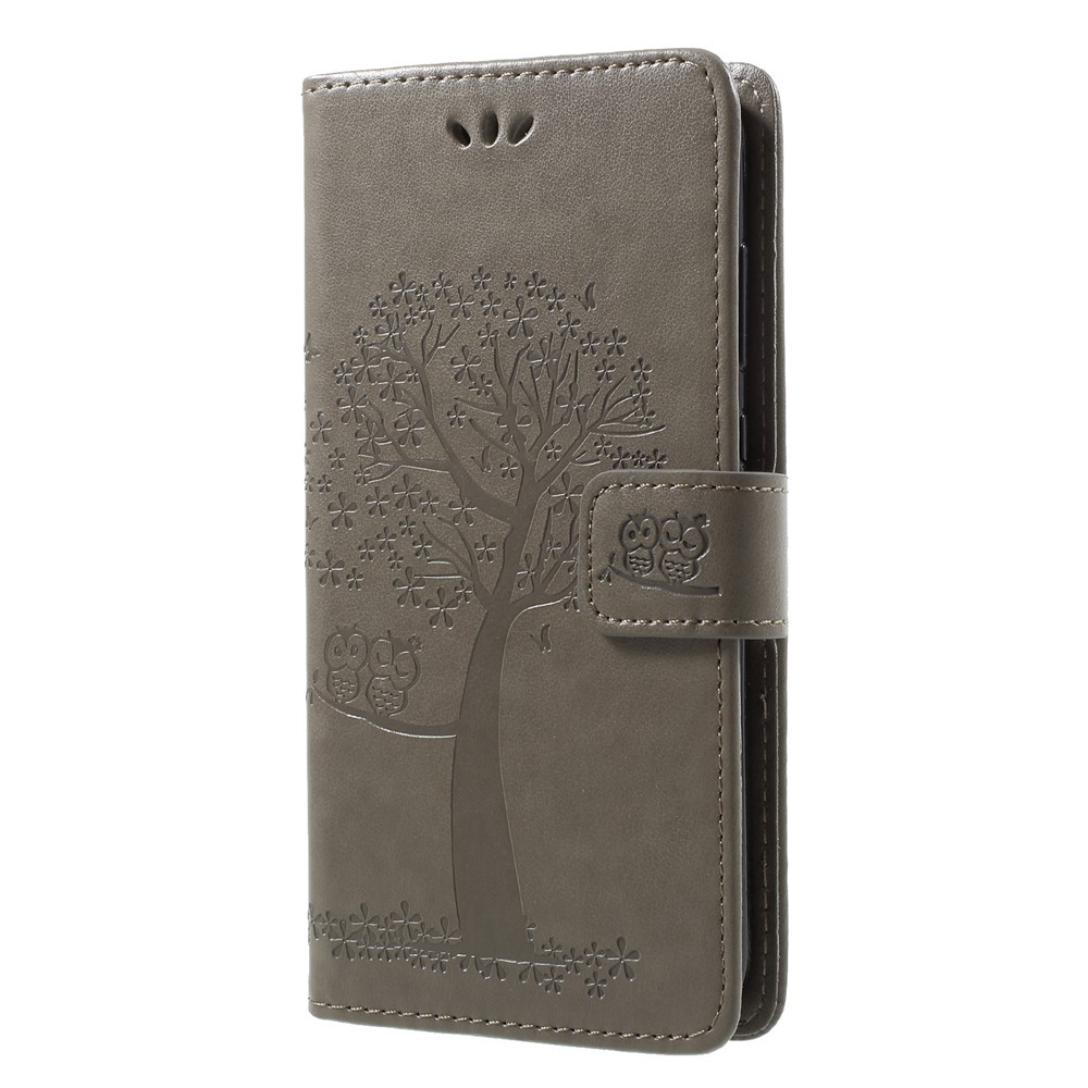 Imprint Tree Chowl Pattern Portefeuille Coube en Cuir Pour Huawei Honor 9 Lite / Édition de la Jeunesse Honor 9 - Gris