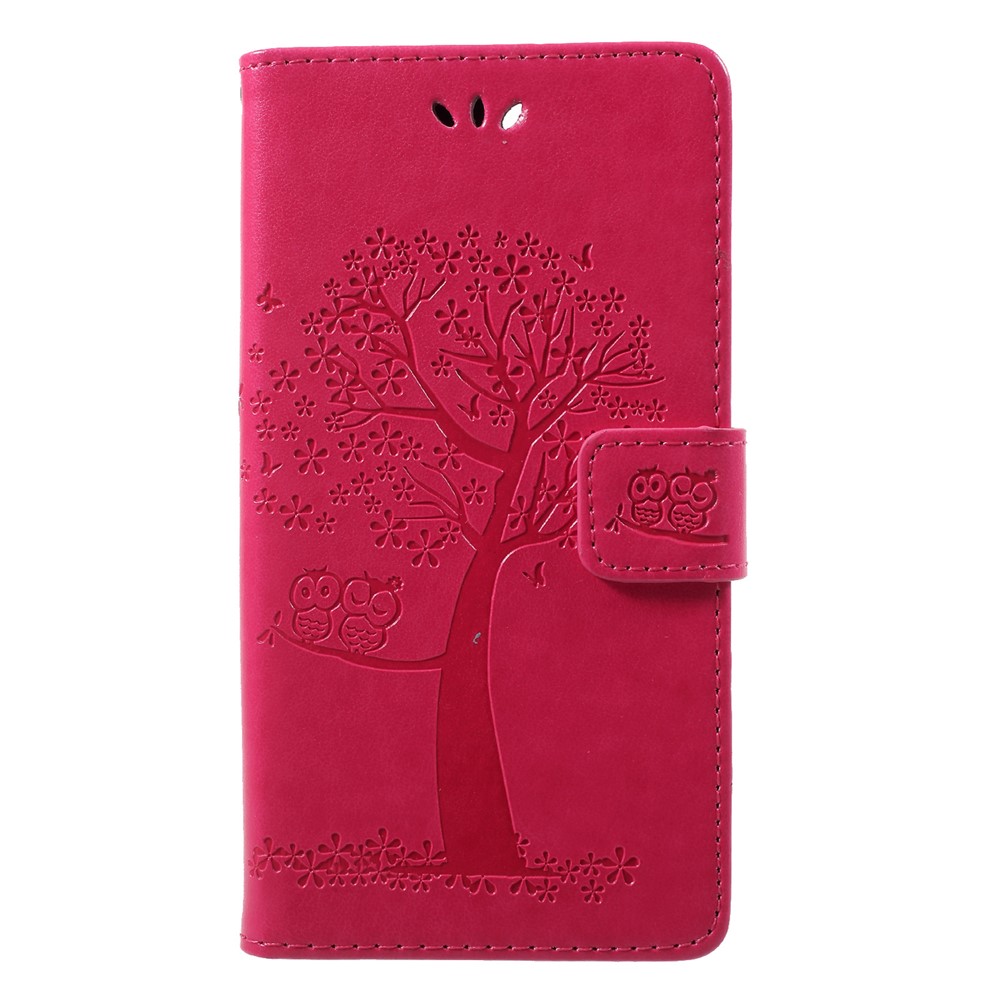 Imprint Tree Owl Pattern Wallet Leather Shell for Huawei Honor 9 Lite / Honor 9 Youth Edition - Rose-1