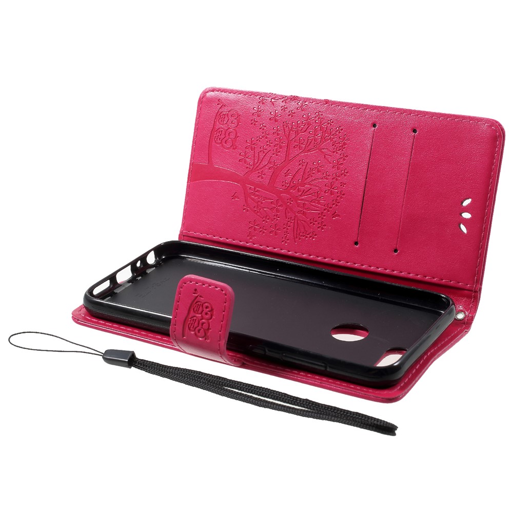 Imprint Tree Owl Pattern Wallet Leather Shell for Huawei Honor 9 Lite / Honor 9 Youth Edition - Rose-5