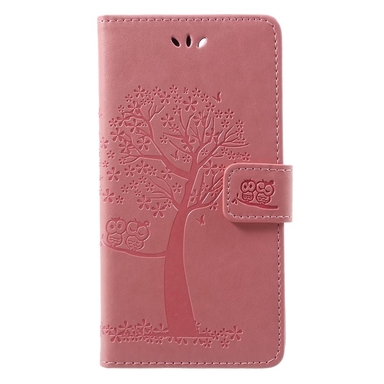 Imprint Tree Owl Pattern Wallet Leather Phone Casing for Huawei Honor 9 Lite / Honor 9 Youth Edition - Pink-1