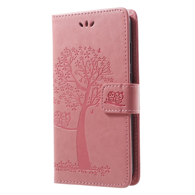 Imprint Tree Owl Pattern Wallet Leather Phone Casing for Huawei Honor 9 Lite / Honor 9 Youth Edition - Pink-3