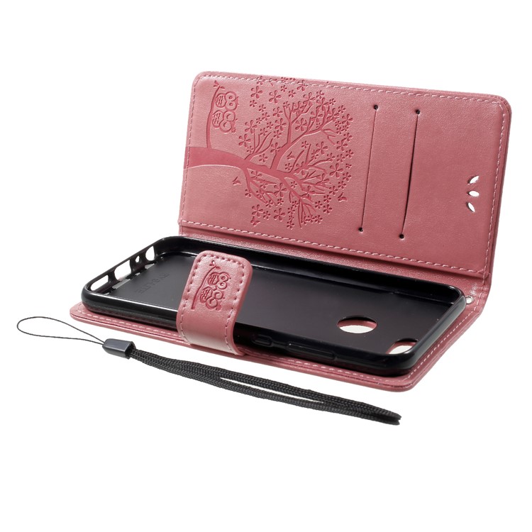 Imprint Tree Owl Pattern Wallet Leather Phone Casing for Huawei Honor 9 Lite / Honor 9 Youth Edition - Pink-5
