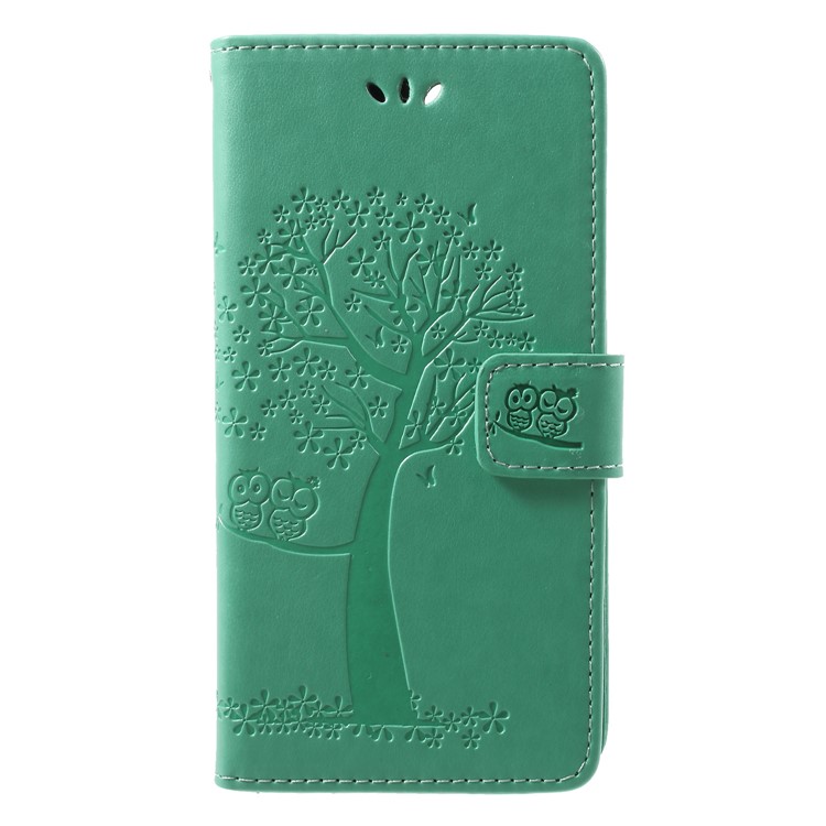 Imprint Tree Owl Pattern Wallet Leather Phone Cover with Stand for Huawei Honor 9 Lite / Honor 9 Youth Edition - Cyan-1