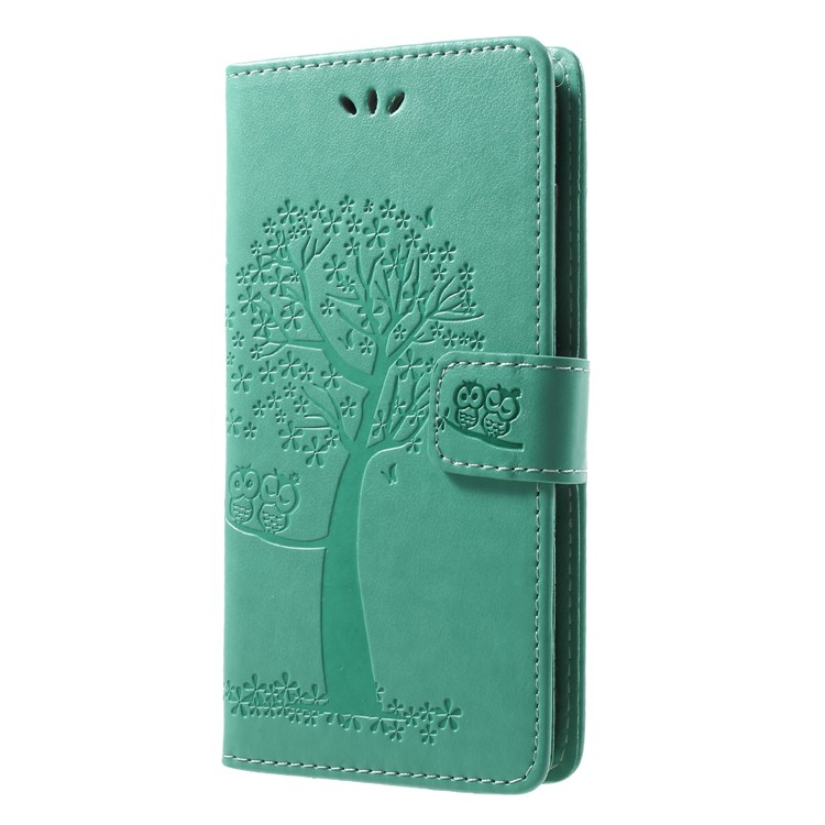 Imprint Tree Owl Pattern Wallet Leather Phone Cover with Stand for Huawei Honor 9 Lite / Honor 9 Youth Edition - Cyan-3