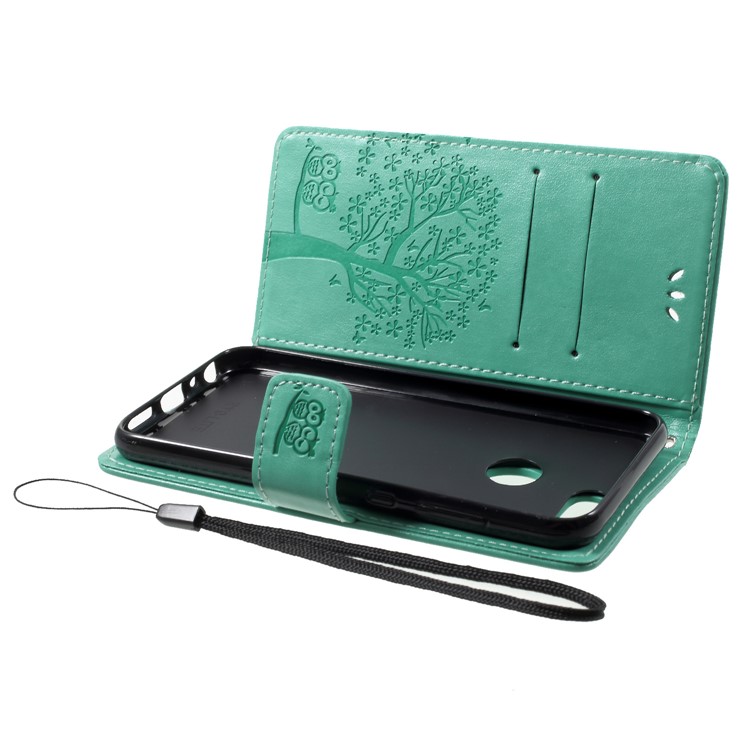 Imprint Tree Owl Pattern Wallet Leather Phone Cover with Stand for Huawei Honor 9 Lite / Honor 9 Youth Edition - Cyan-5