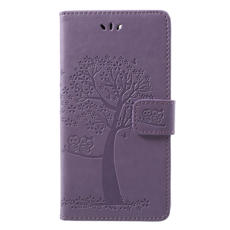 Imprint Tree Owl Pattern PU Leather Wallet Stand Mobile Case for Huawei Honor 9 Lite / Honor 9 Youth Edition - Light Purple-1