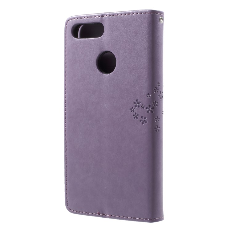 Imprint Tree Owl Pattern PU Leather Wallet Stand Mobile Case for Huawei Honor 9 Lite / Honor 9 Youth Edition - Light Purple-2