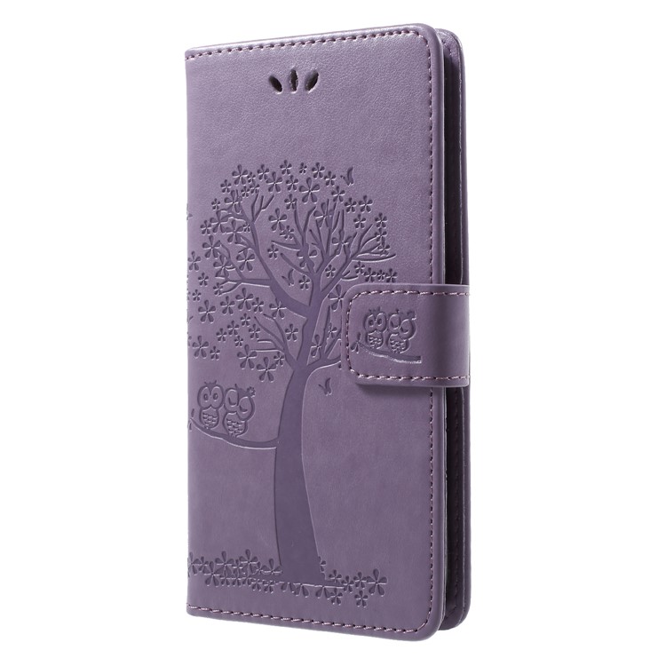 Imprint Tree Owl Pattern PU Leather Wallet Stand Mobile Case for Huawei Honor 9 Lite / Honor 9 Youth Edition - Light Purple-3