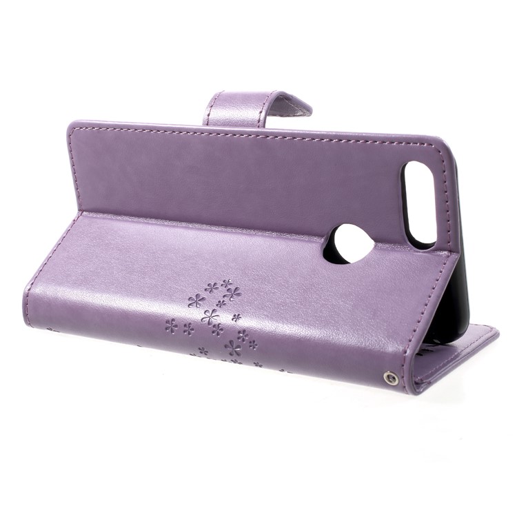 Imprint Tree Owl Pattern PU Leather Wallet Stand Mobile Case for Huawei Honor 9 Lite / Honor 9 Youth Edition - Light Purple-4