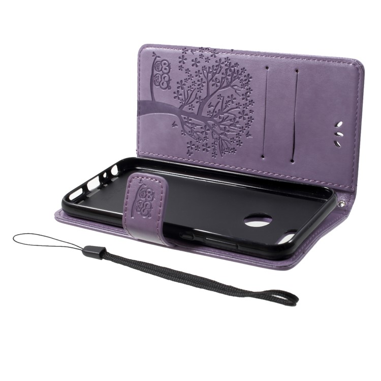 Imprint Tree Owl Pattern PU Leather Wallet Stand Mobile Case for Huawei Honor 9 Lite / Honor 9 Youth Edition - Light Purple-5