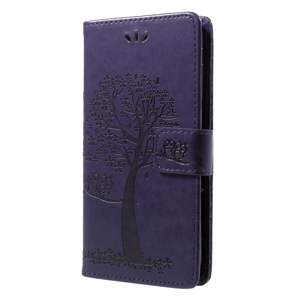 Imprint Tree Owl Pattern PU Leather Wallet Stand Mobile Cover for Huawei Honor 9 Lite / Honor 9 Youth Edition - Dark Purple-3