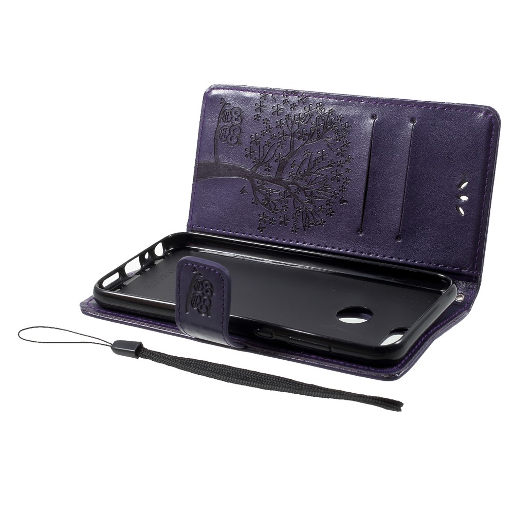 Imprint Tree Owl Pattern PU Leather Wallet Stand Mobile Cover for Huawei Honor 9 Lite / Honor 9 Youth Edition - Dark Purple-5