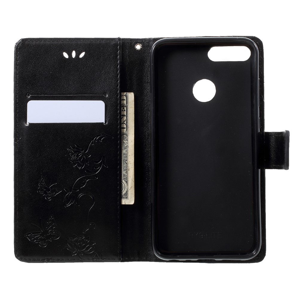 Imprint Butterfly Flower Wallet Leather Phone Case for Huawei Honor 9 Lite / Honor 9 Youth Edition - Black-5