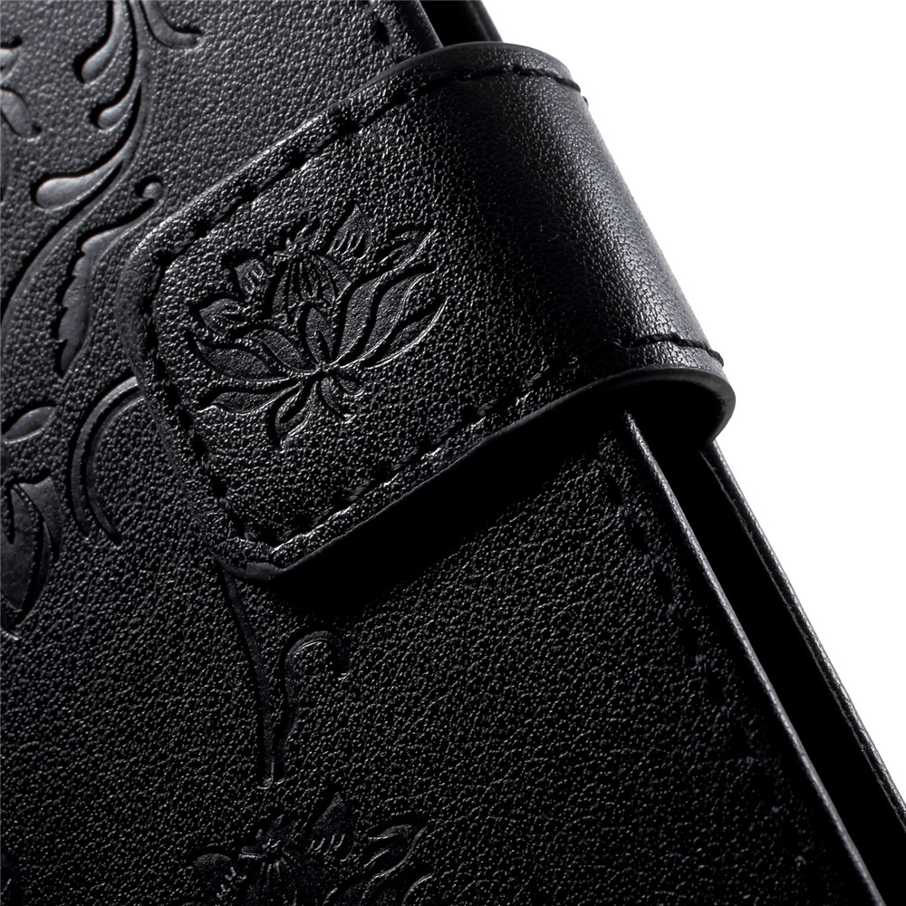 Impronta Butterfly Flower Wallet Custodia in Pelle Per Huawei Honor 9 Lite / Honor 9 Youth Edition - Nero