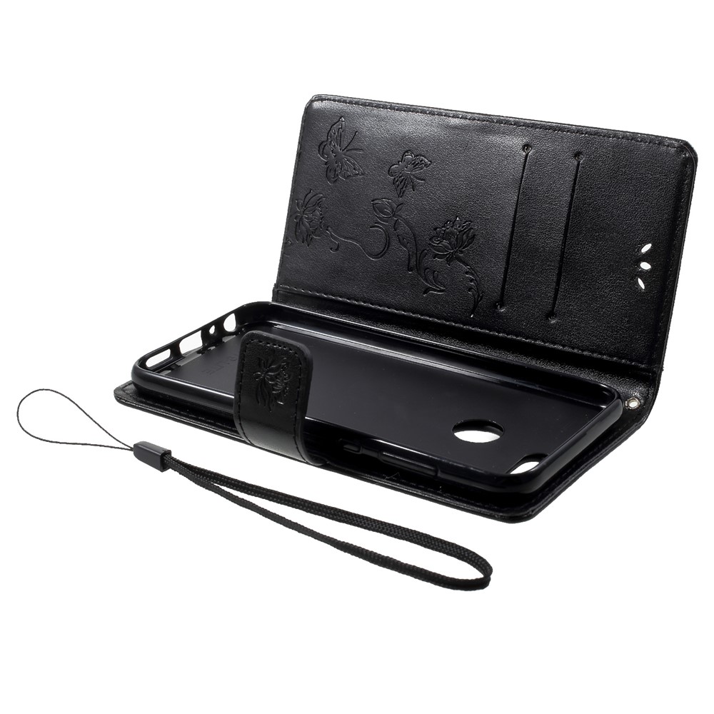 Imprint Butterfly Flower Wallet Leather Phone Case for Huawei Honor 9 Lite / Honor 9 Youth Edition - Black-9