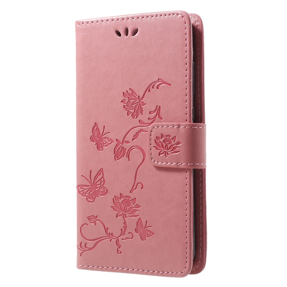 Imprint Butterfly Flower Wallet Leather Mobile Phone Shell for Huawei Honor 9 Lite / Honor 9 Youth Edition - Pink-3