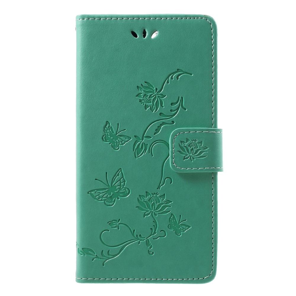 Imprint Butterfly Flower Stand Wallet Leather Case for Huawei Honor 9 Lite / Honor 9 Youth Edition - Cyan-1