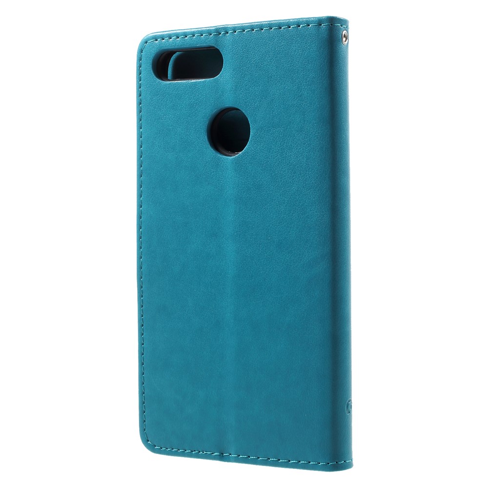 Imprint Butterfly Flower PU Leather Wallet Stand Cover for Huawei Honor 9 Lite / Honor 9 Youth Edition - Blue-2