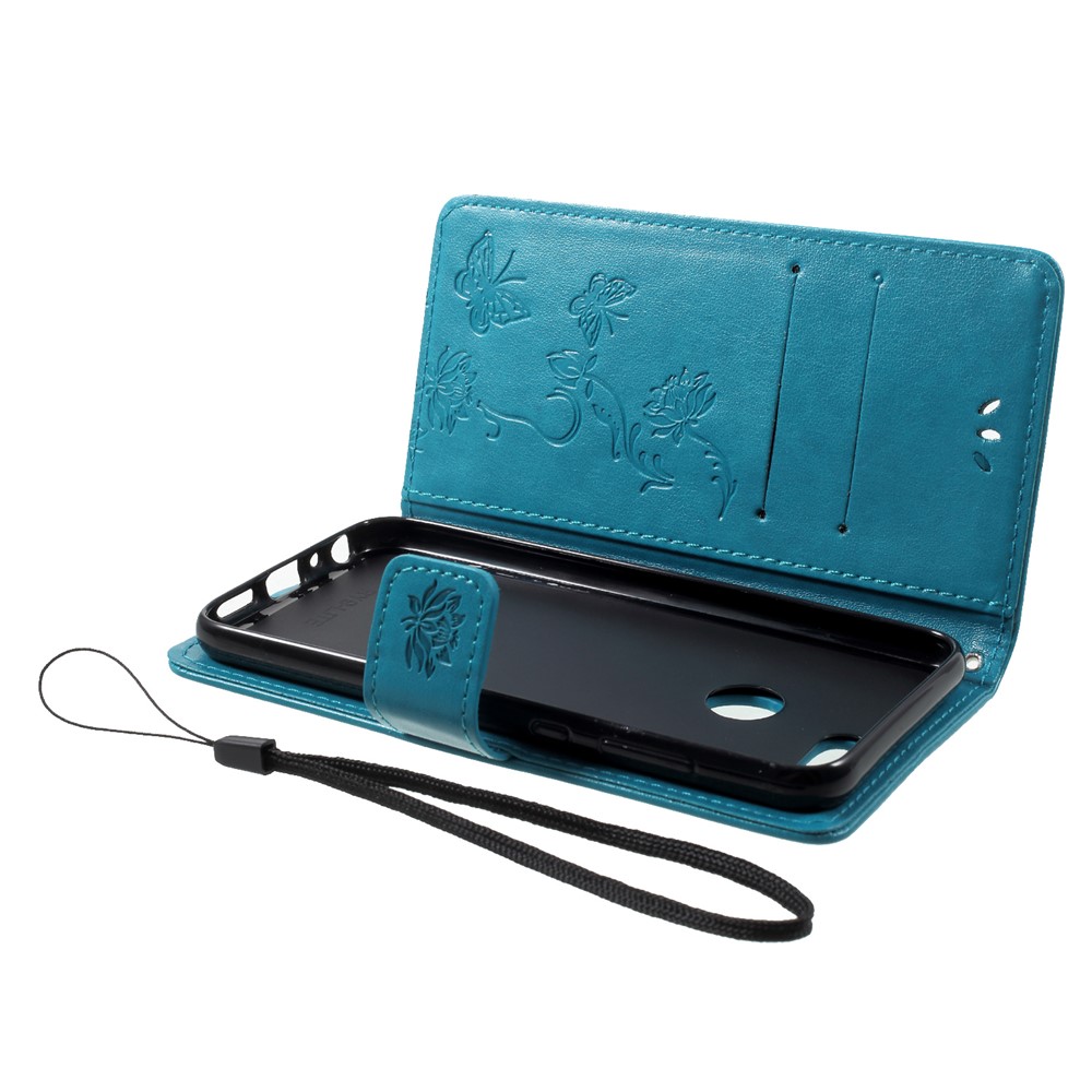 Imprint Butterfly Flower PU Leather Wallet Stand Cover for Huawei Honor 9 Lite / Honor 9 Youth Edition - Blue-5