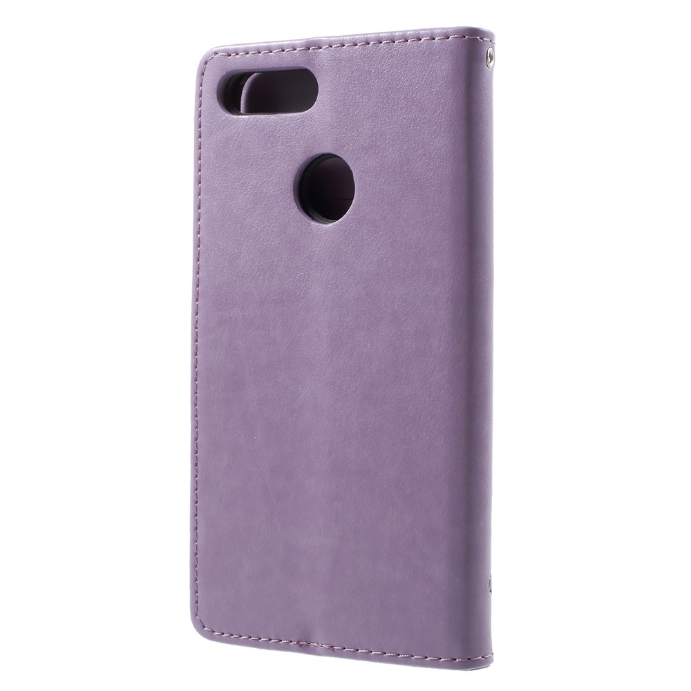 Impressão Flor Borboleta Titular Do Cartão De Telefone De Couro Caso Acessório Para Huawei Honor 9 Lite / Honra 9 Edição Juvenil - Luz Roxa-2