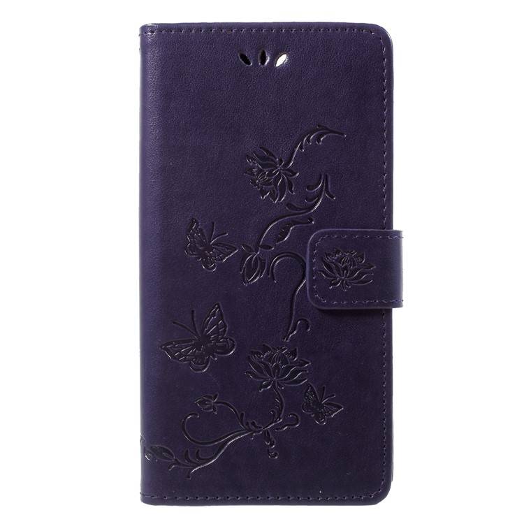 Imprint Butterfly Flower PU Leather Mobile Phone Cover Shell for Huawei Honor 9 Lite / Honor 9 Youth Edition - Dark Purple-1