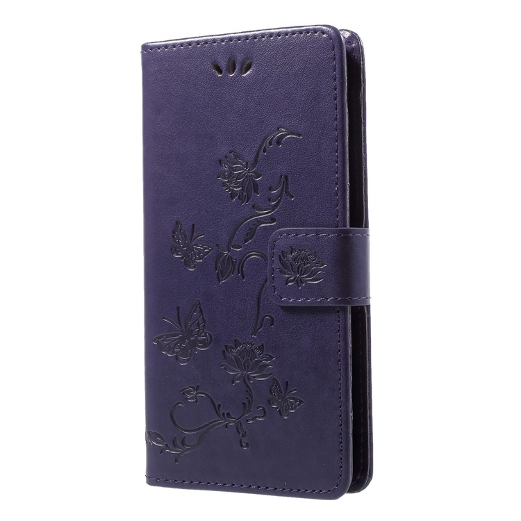 Imprint Butterfly Flower PU Leather Mobile Phone Cover Shell for Huawei Honor 9 Lite / Honor 9 Youth Edition - Dark Purple-3
