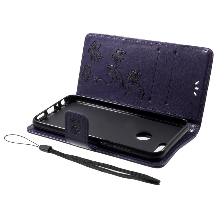 Imprint Butterfly Flower PU Leather Mobile Phone Cover Shell for Huawei Honor 9 Lite / Honor 9 Youth Edition - Dark Purple-5