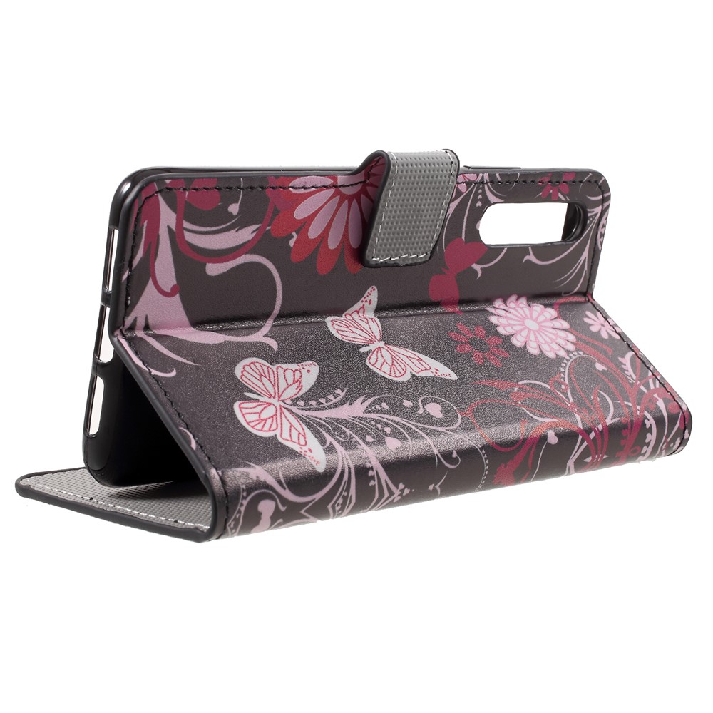 Pattern Printing Wallet Stand Leather Case for Huawei P20 Pro - Butterfly and Flower-4