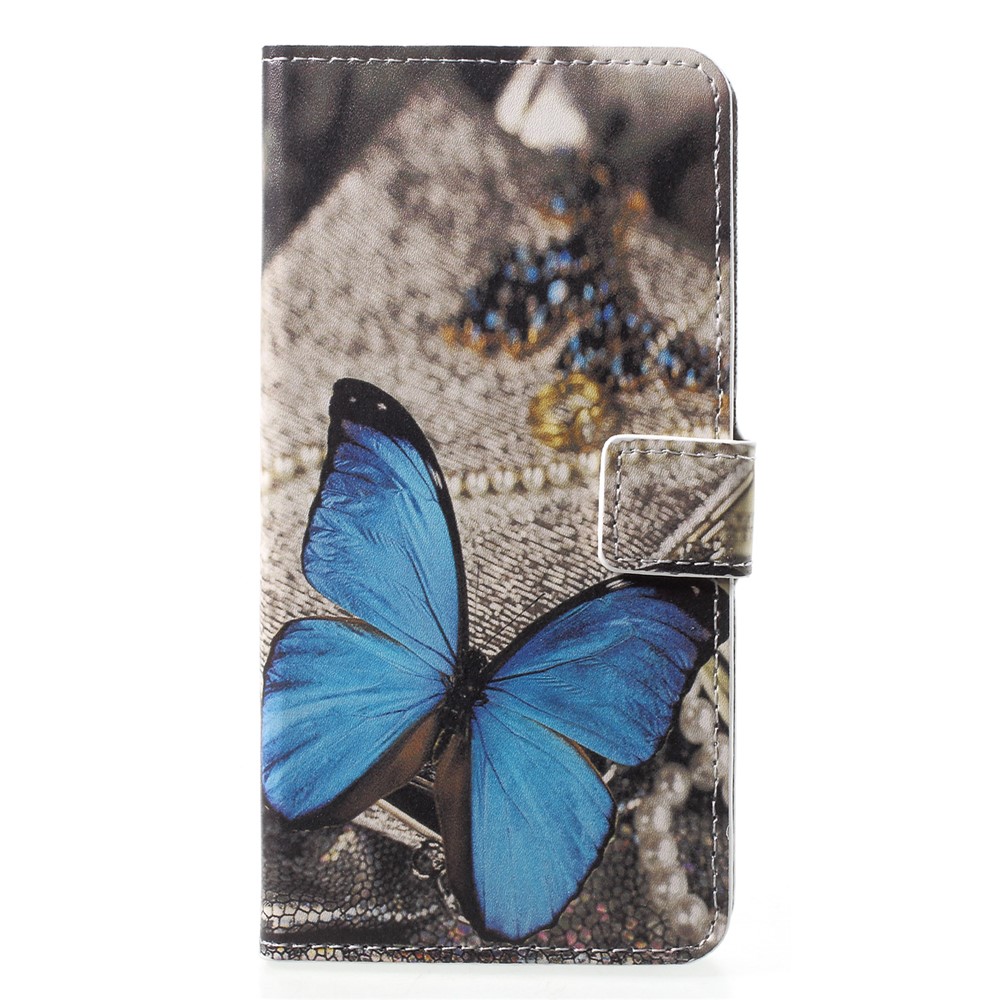 Padrão De Impressão Carteira Suporte De Couro Shell Para Huawei P20 Pro - Borboleta Azul-1