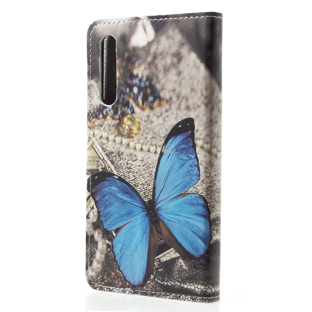 Padrão De Impressão Carteira Suporte De Couro Shell Para Huawei P20 Pro - Borboleta Azul-2