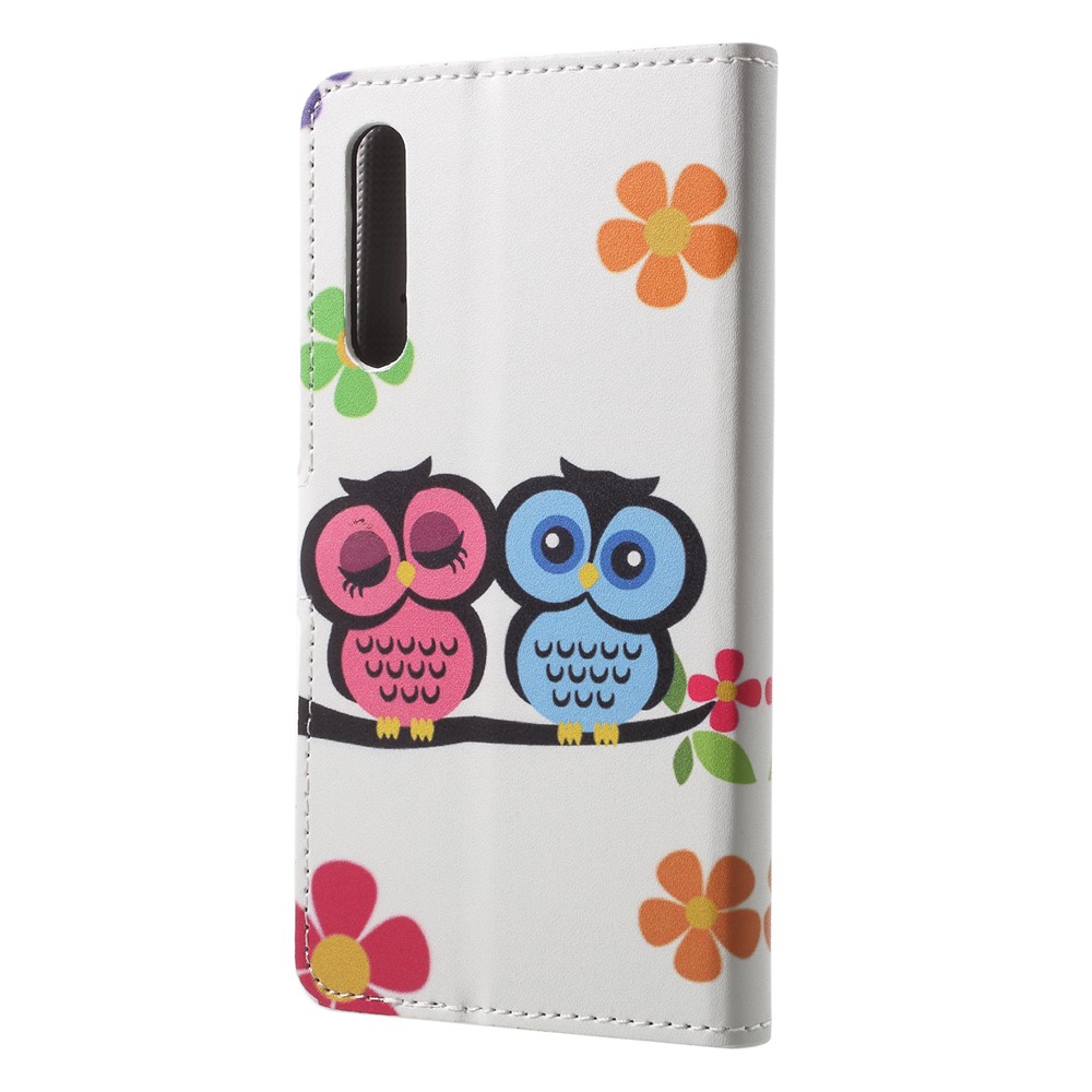 Motif D'impression de Portefeuille Étui de Téléphone en Cuir Pour Huawei P20 Pro - Amant de Hibou-2