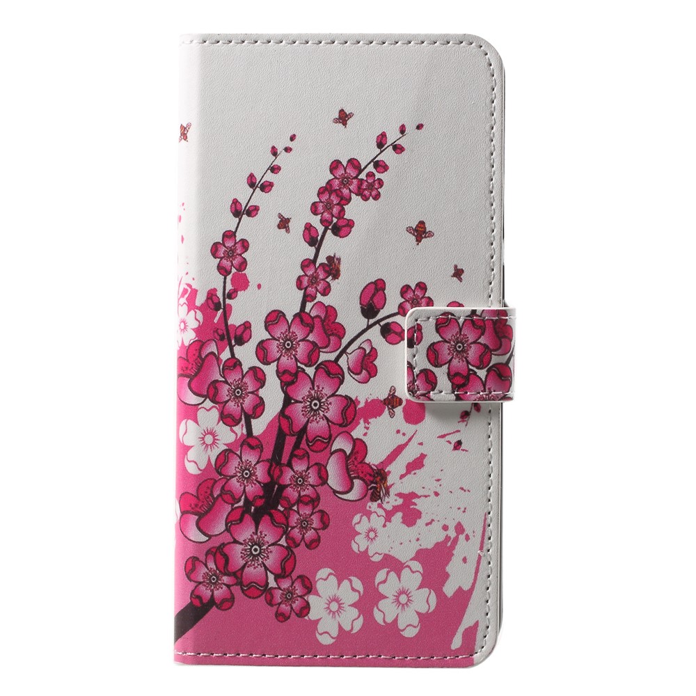 Pattern Printing Willet Stand Cover Phone de Cuero Para Huawei P20 Pro - Flor de la Ciruela