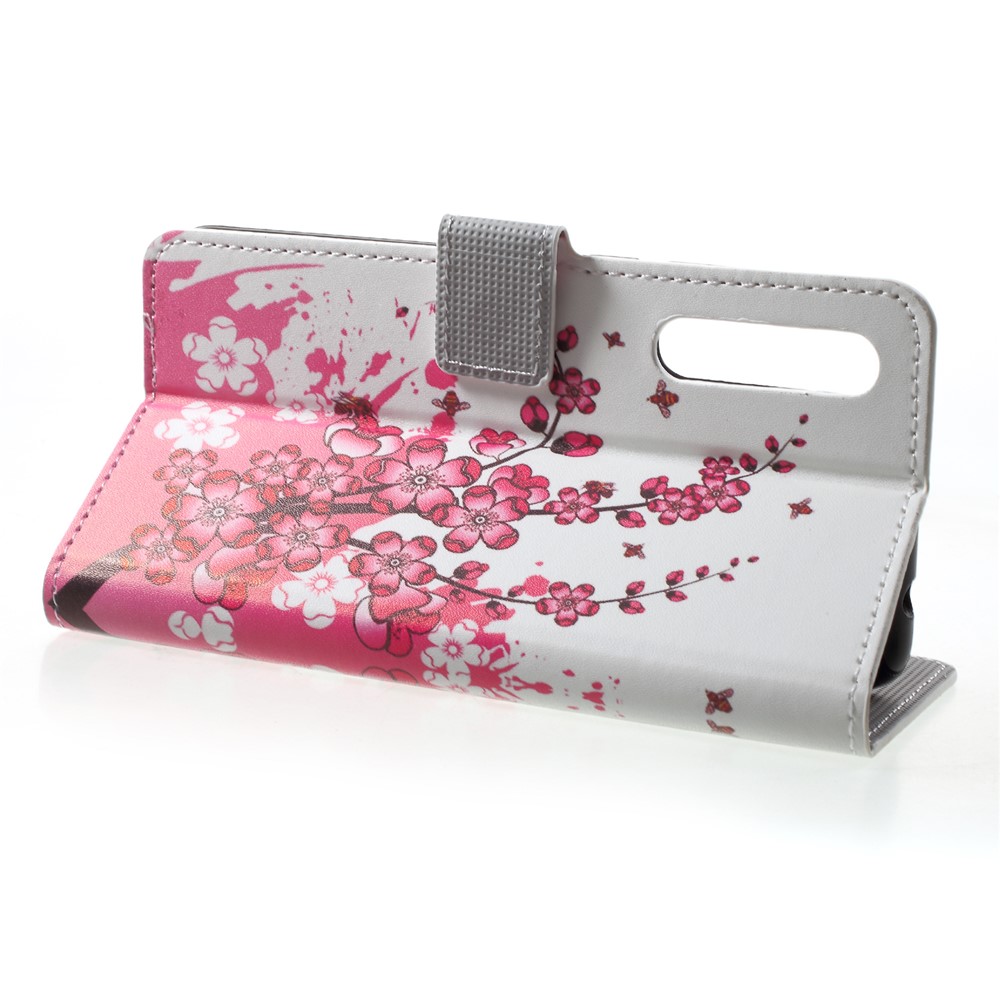 Pattern Printing Willet Stand Cover Phone de Cuero Para Huawei P20 Pro - Flor de la Ciruela