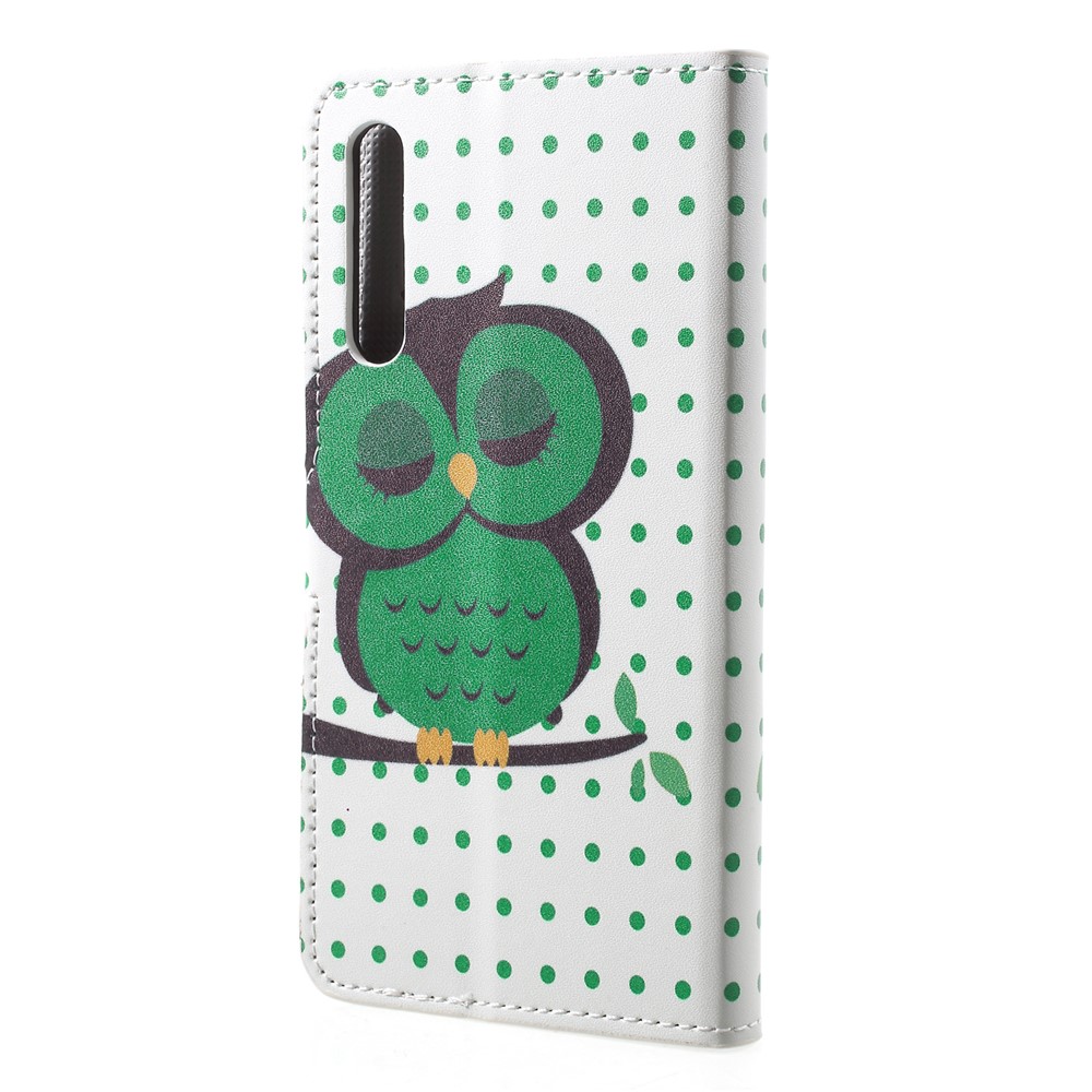 Pattern Printing Wallet Stand Leather Mobile Shell for Huawei P20 Pro - Green Napping Owl-2