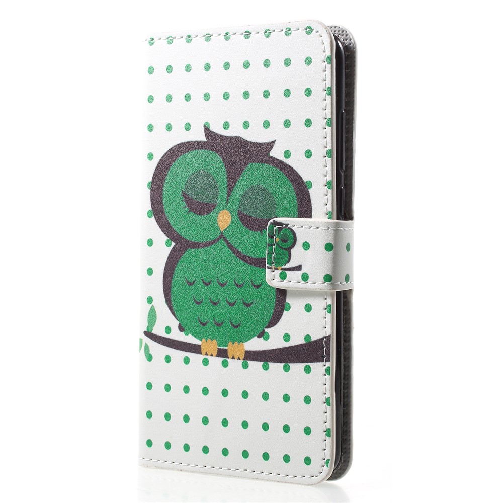 Pattern Printing Wallet Stand Leather Mobile Shell for Huawei P20 Pro - Green Napping Owl-3