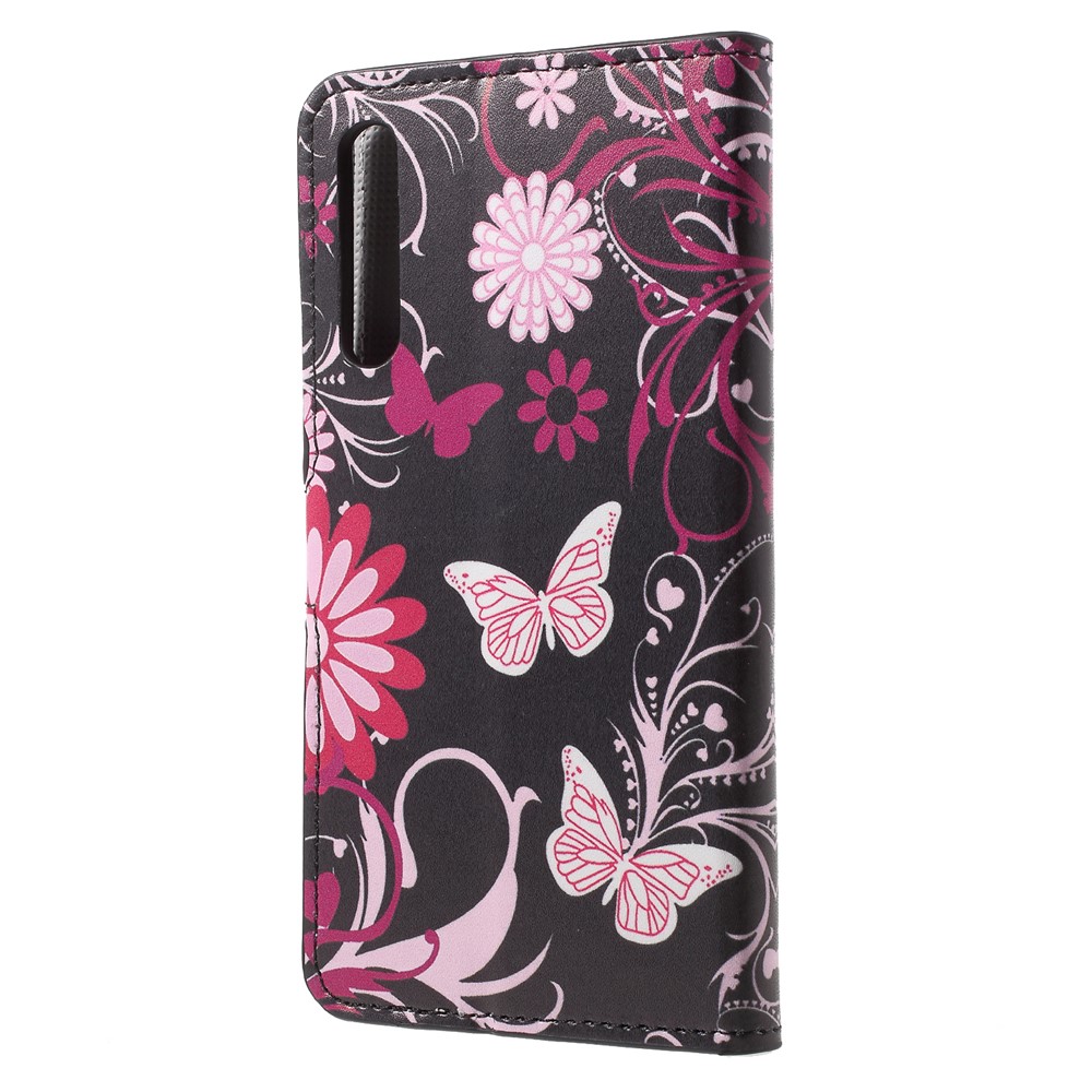 Pattern Printing Wallet Stand Leather Case for Huawei P20 - Butterfly and Flower-2