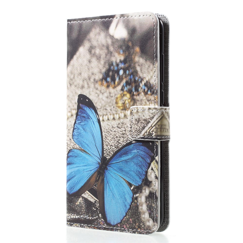 Pattern Printing Wallet Stand Leather Shell for Huawei P20 - Blue Butterfly-3
