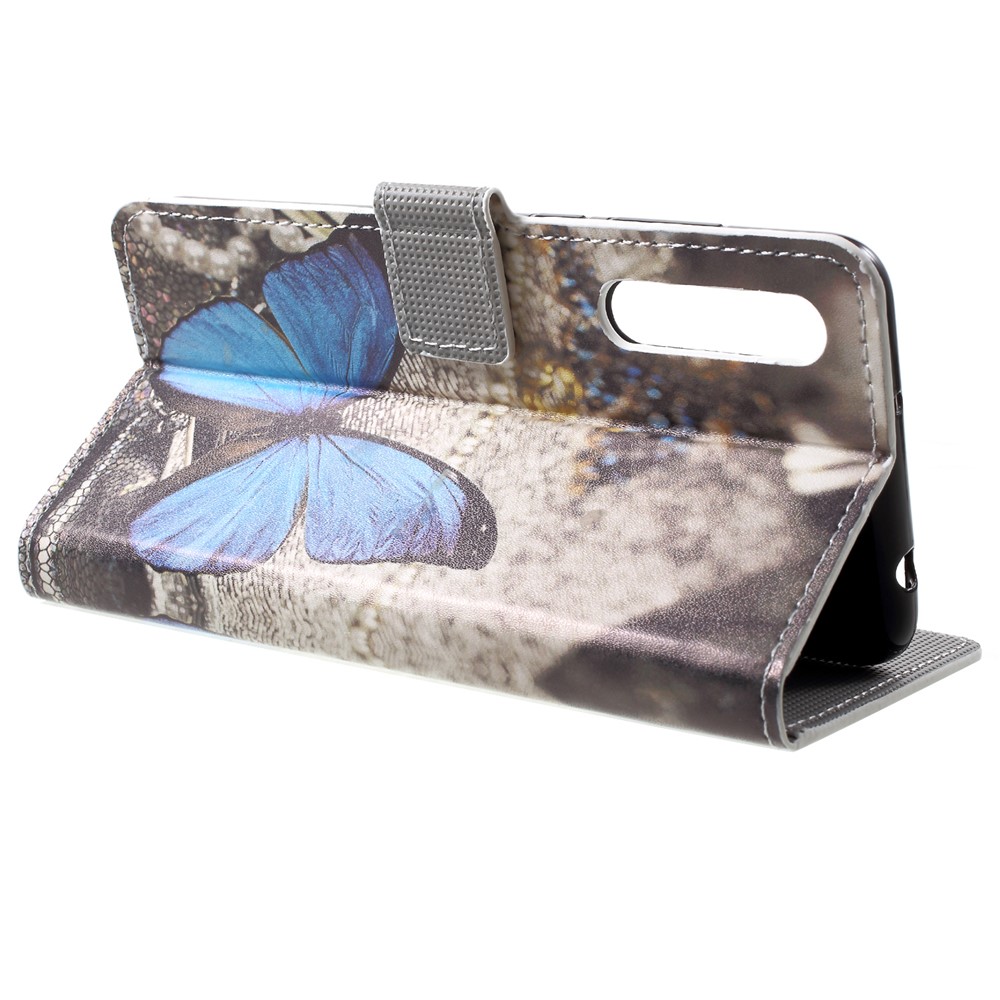 Pattern Printing Wallet Stand Leather Shell for Huawei P20 - Blue Butterfly-4