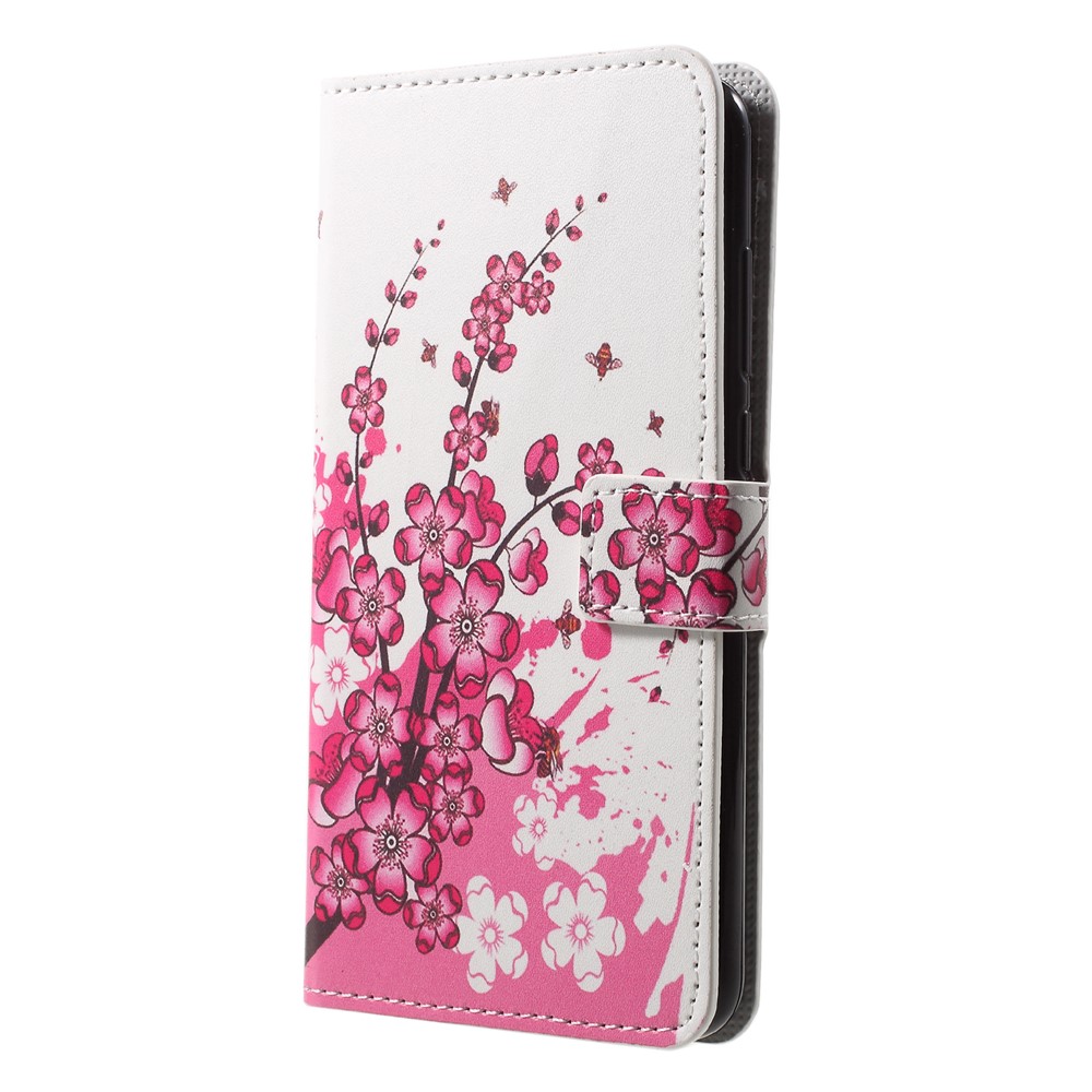 Pattern Printing Wallet Stand Leather Folio Cover Case for Huawei P20 - Plum Blossom-2