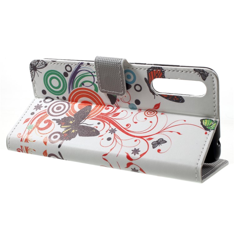 Pattern Printing Wallet Stand Flip Leather Shell Case for Huawei P20 - Butterfly and Circle-4