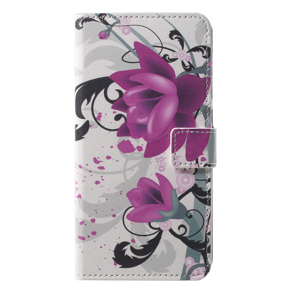 Pattern Printing Card Holder Leather Mobile Case for Huawei P20 - Kapok Flower-1