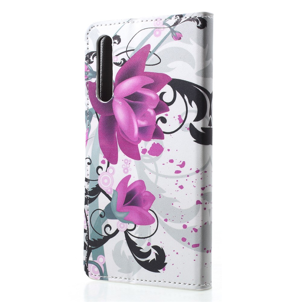 Pattern Printing Card Holder Leather Mobile Case for Huawei P20 - Kapok Flower-2