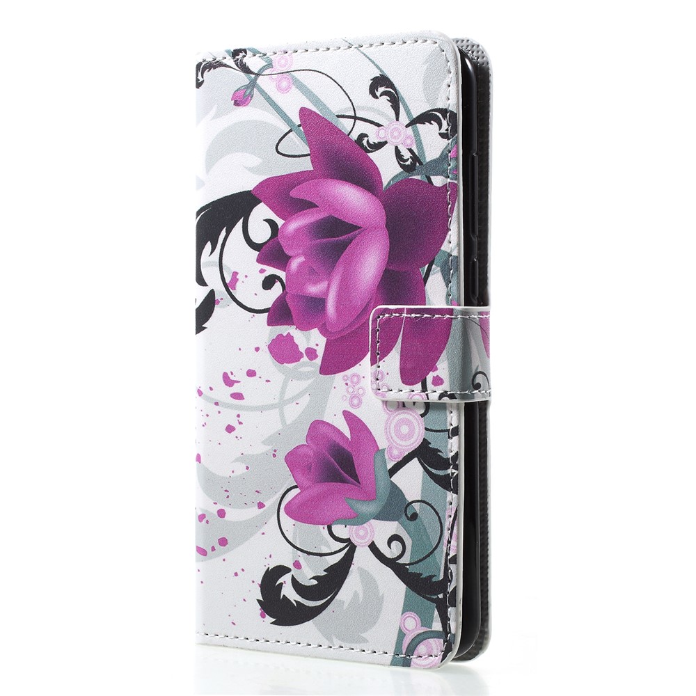 Pattern Printing Card Holder Leather Mobile Case for Huawei P20 - Kapok Flower-3