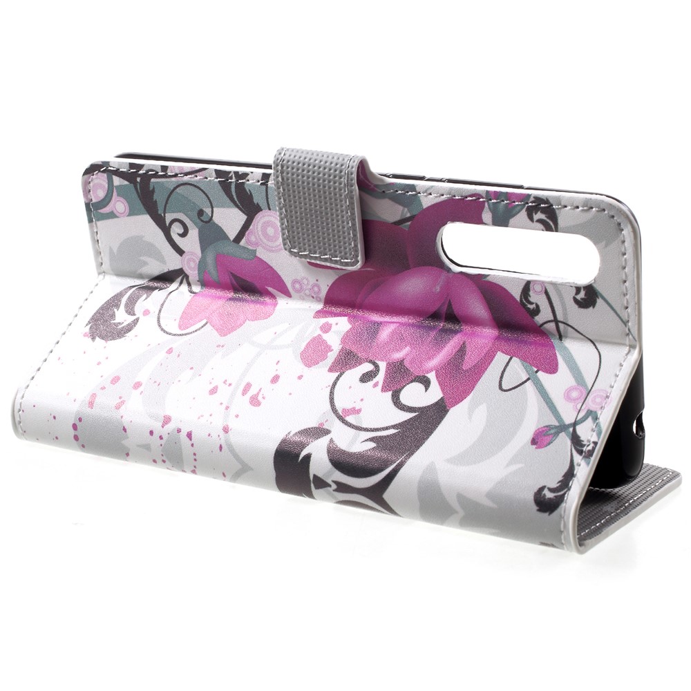 Pattern Printing Card Holder Leather Mobile Case for Huawei P20 - Kapok Flower-4