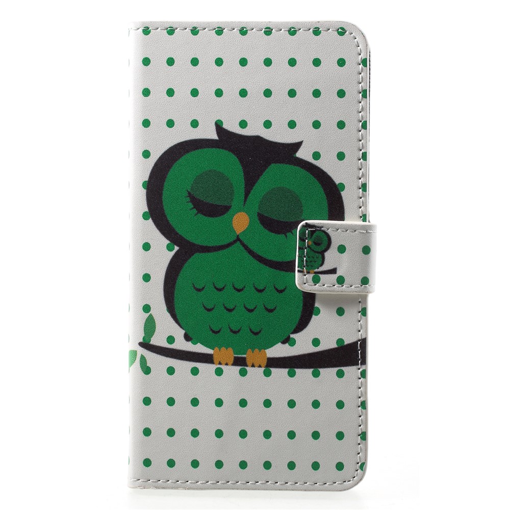 Pattern Printing Wallet Stand Leather Mobile Cover for Huawei P20 - Green Napping Owl-1
