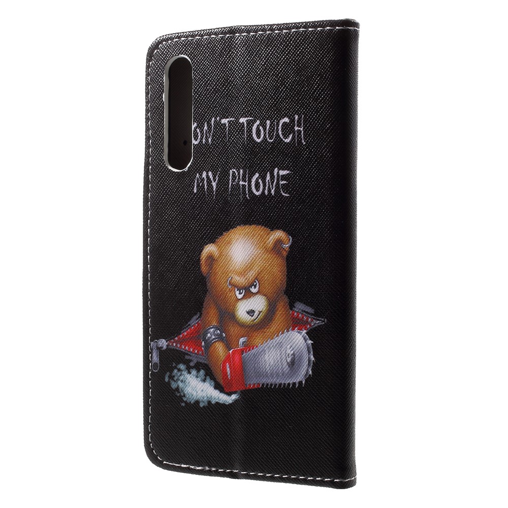 Pattern Printing Leather Wallet Case for Huawei P20 - Brown Bear and Warning Words-2