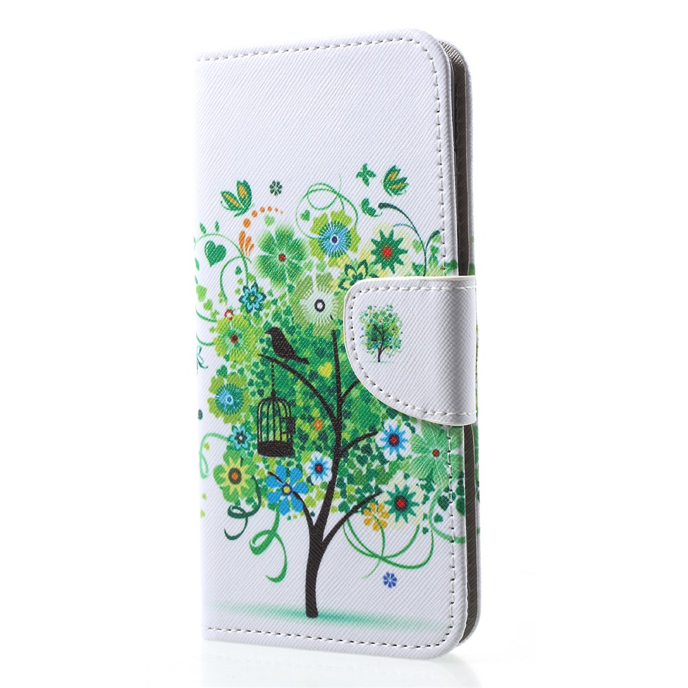 Pattern Printing Leather Wallet Shell Case for Huawei P20 - Green Tree-3
